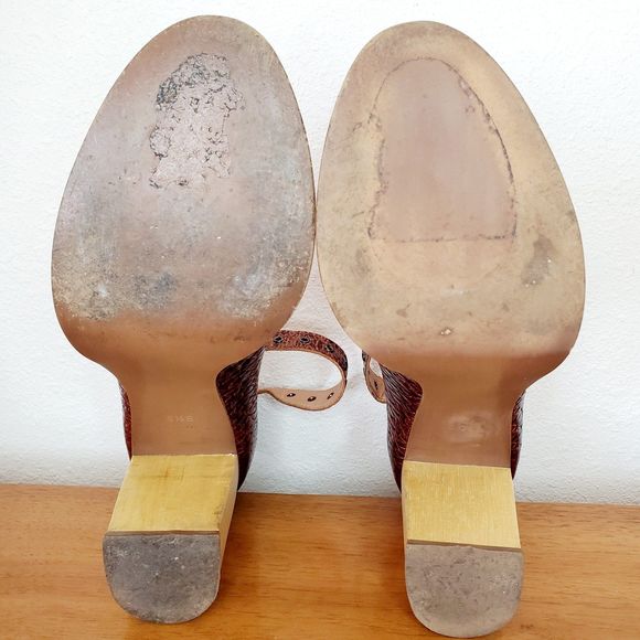 Schuler Sons Philadelphia Nalia Heels Brown Leather Chunky SZ 8.5 Anthropologie - Picture 5 of 12